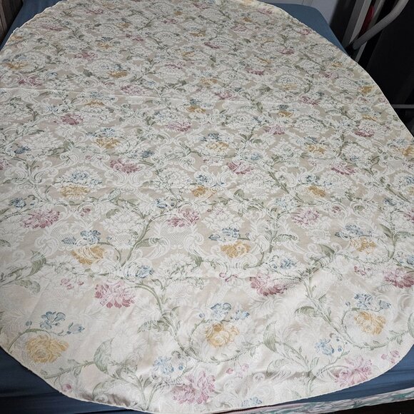 Oval Tablecloth Ivory White Embroidered Floral Cotton Cloth Dining Kitchen 80x62 - Picture 3 of 7